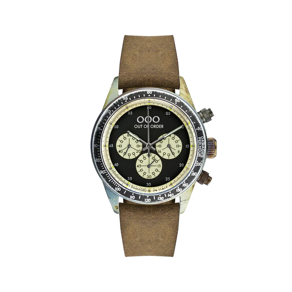 Out Of Order Cronografo Brown Black orologio crono 42mm pelle