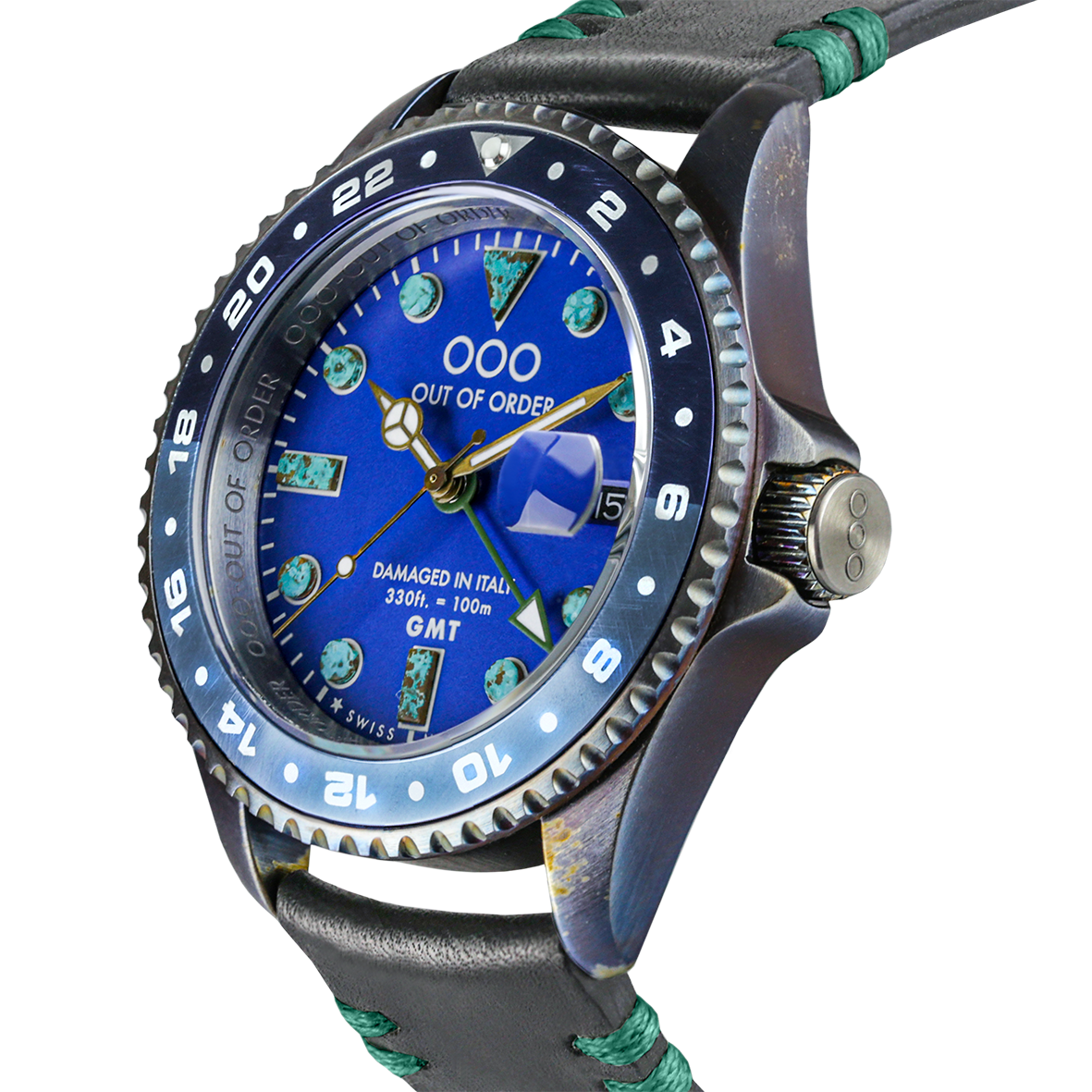 Out Of Order Very Blue GMT New York orologio GMT 44mm blu pelle