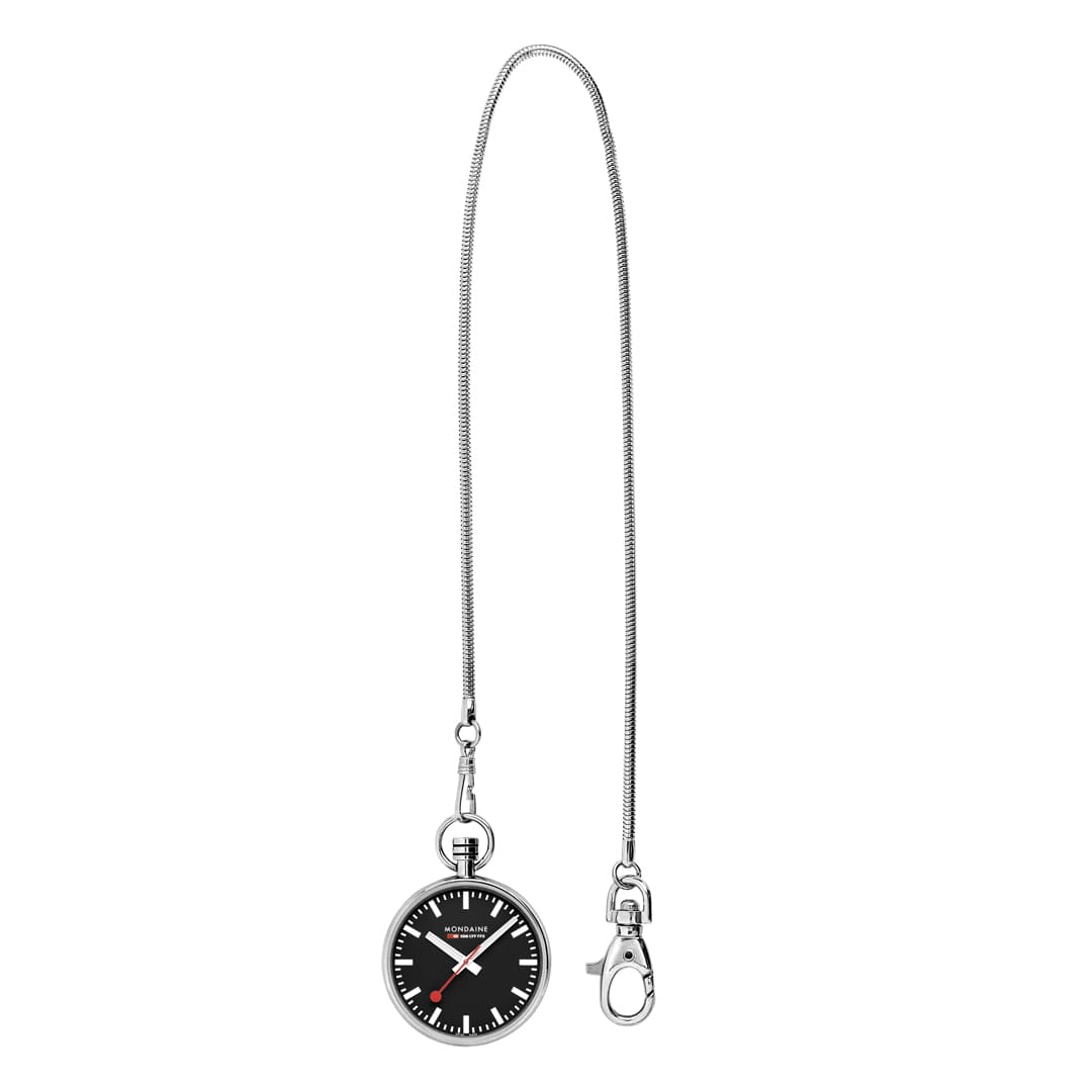 Mondaine Orologio da Tasca Nero 43 mm Catena