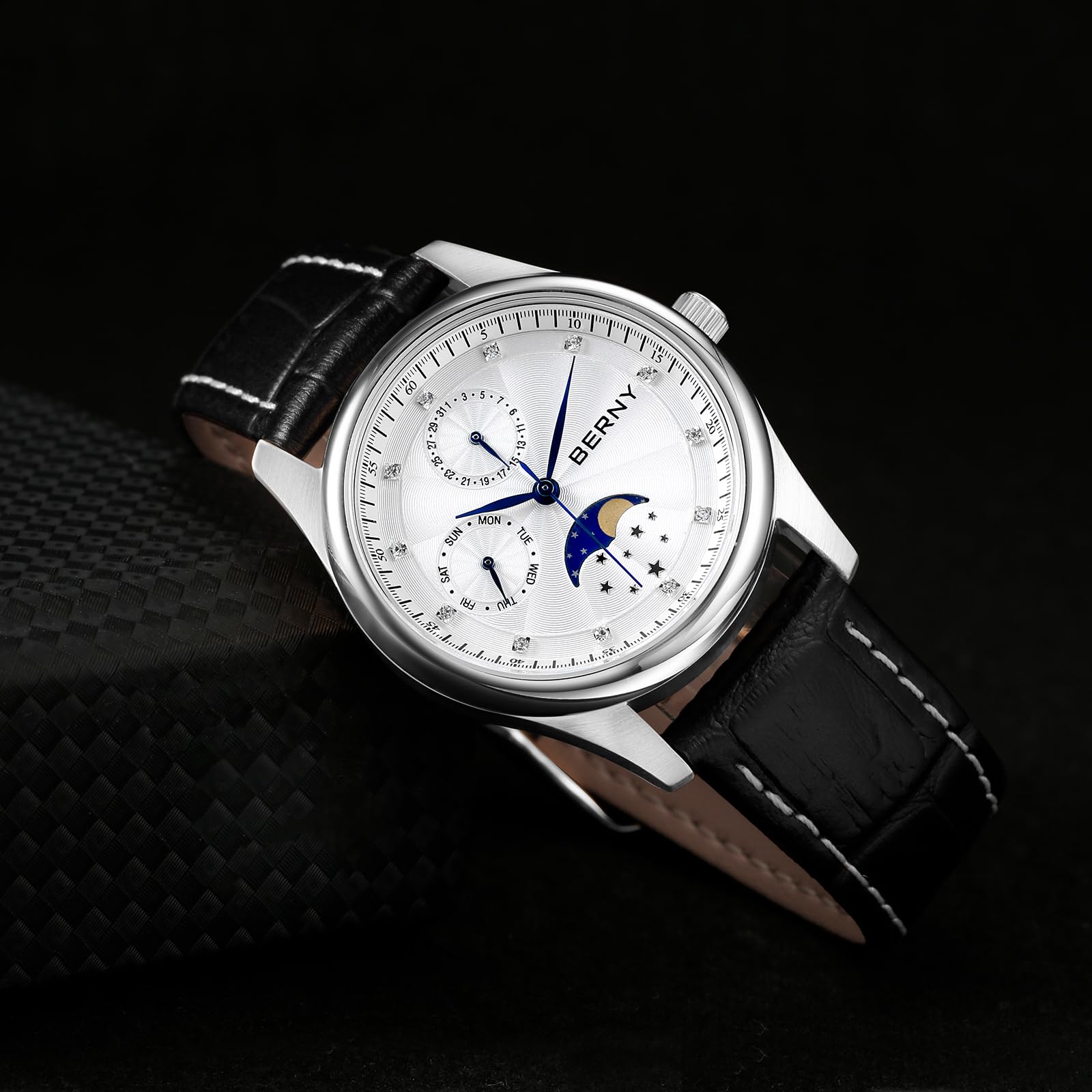 Berny orologio donna multifunzione pelle bianco fasi lunari