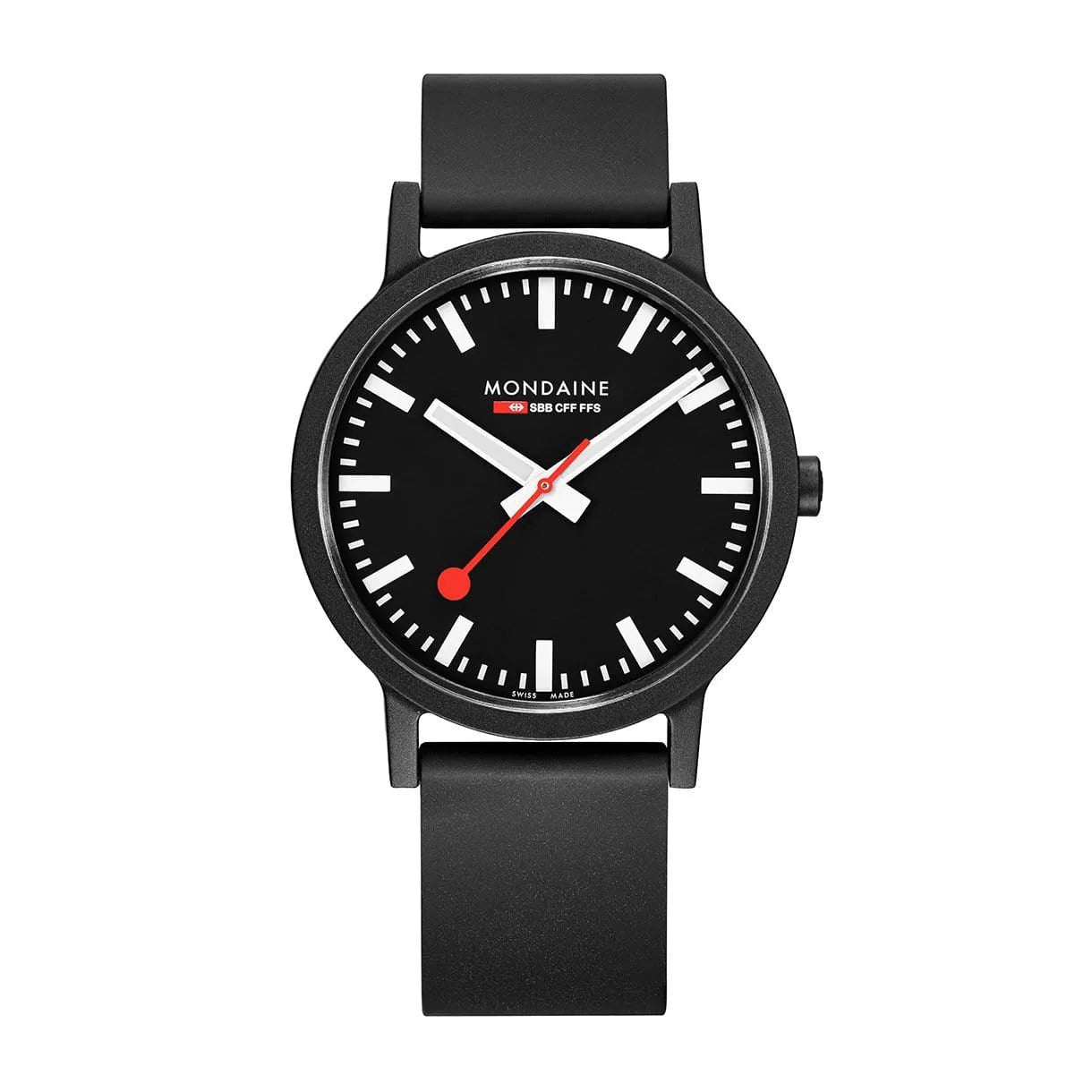 Mondaine Essence 41mm orologio nero gomma naturale