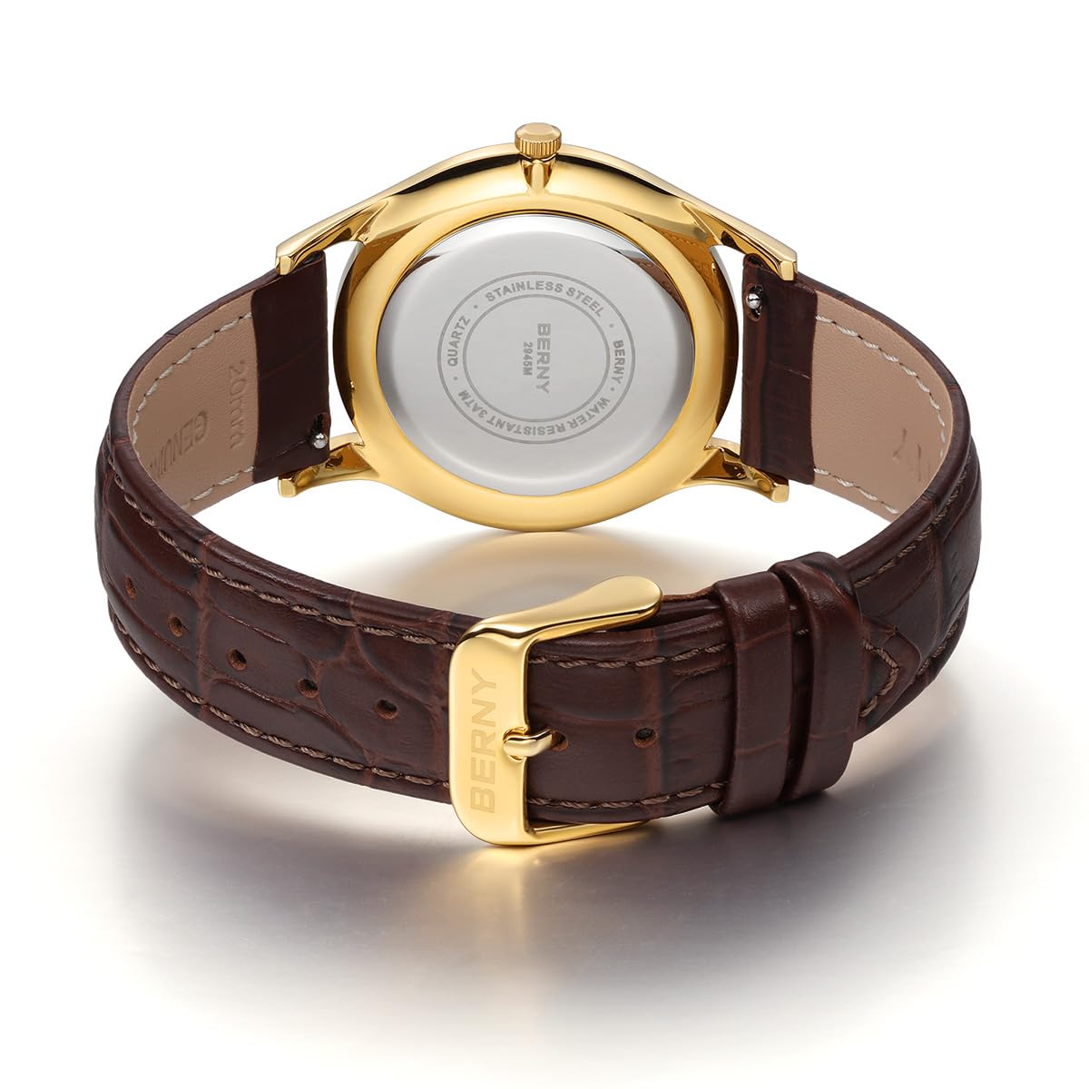 Berny Orologio Uomo Argento Pelle Vera Vintage Quarzo
