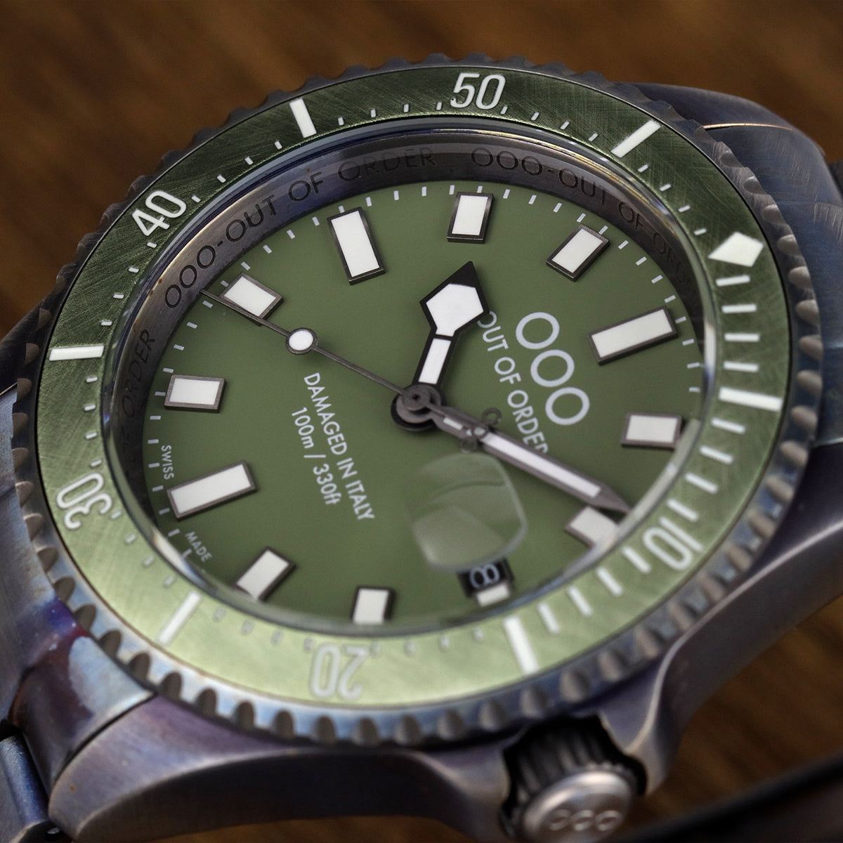 Out Of Order Casanova Verde Oliva orologio 44mm ultra distressed