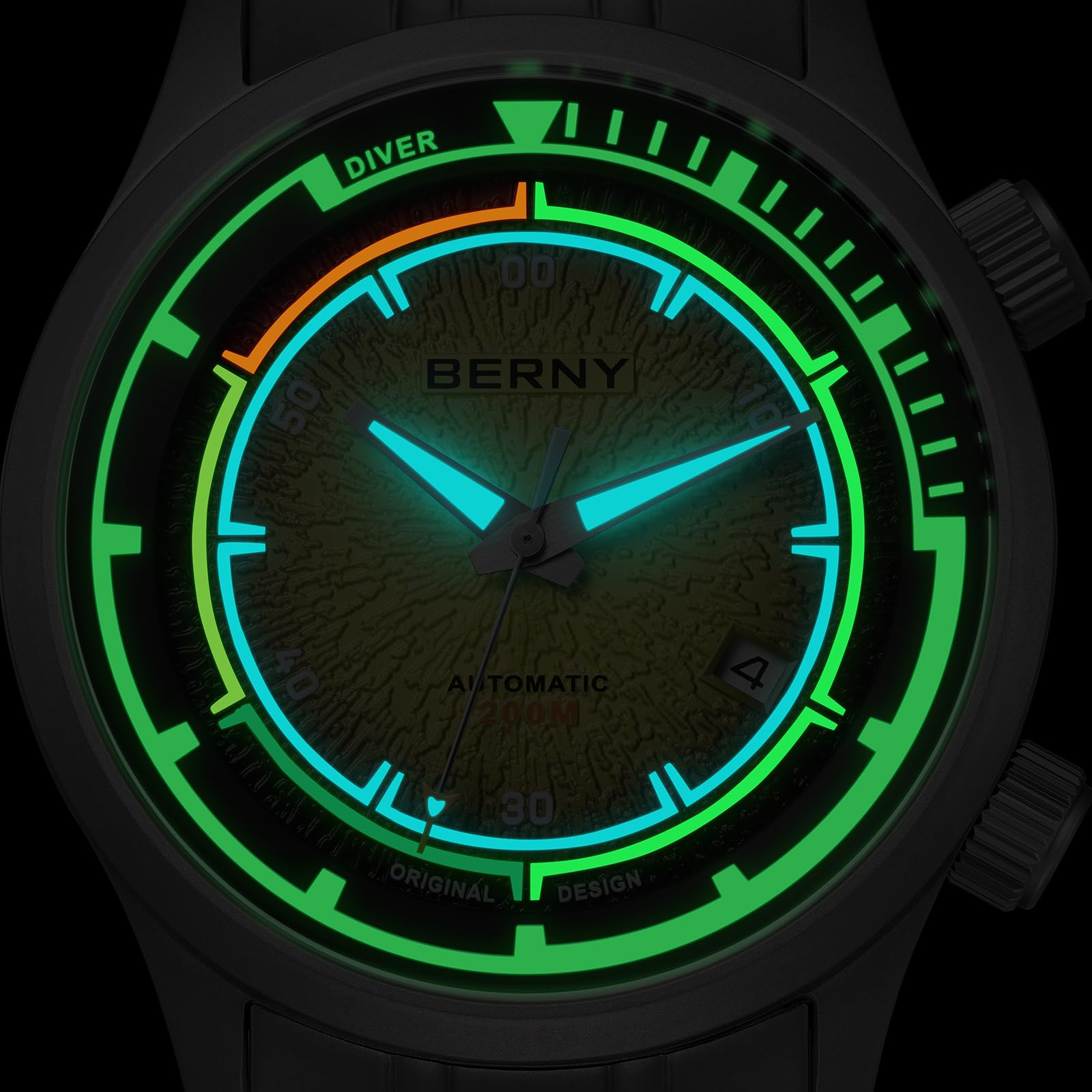 Berny Diver orologio automatico uomo giallo titanio 200M