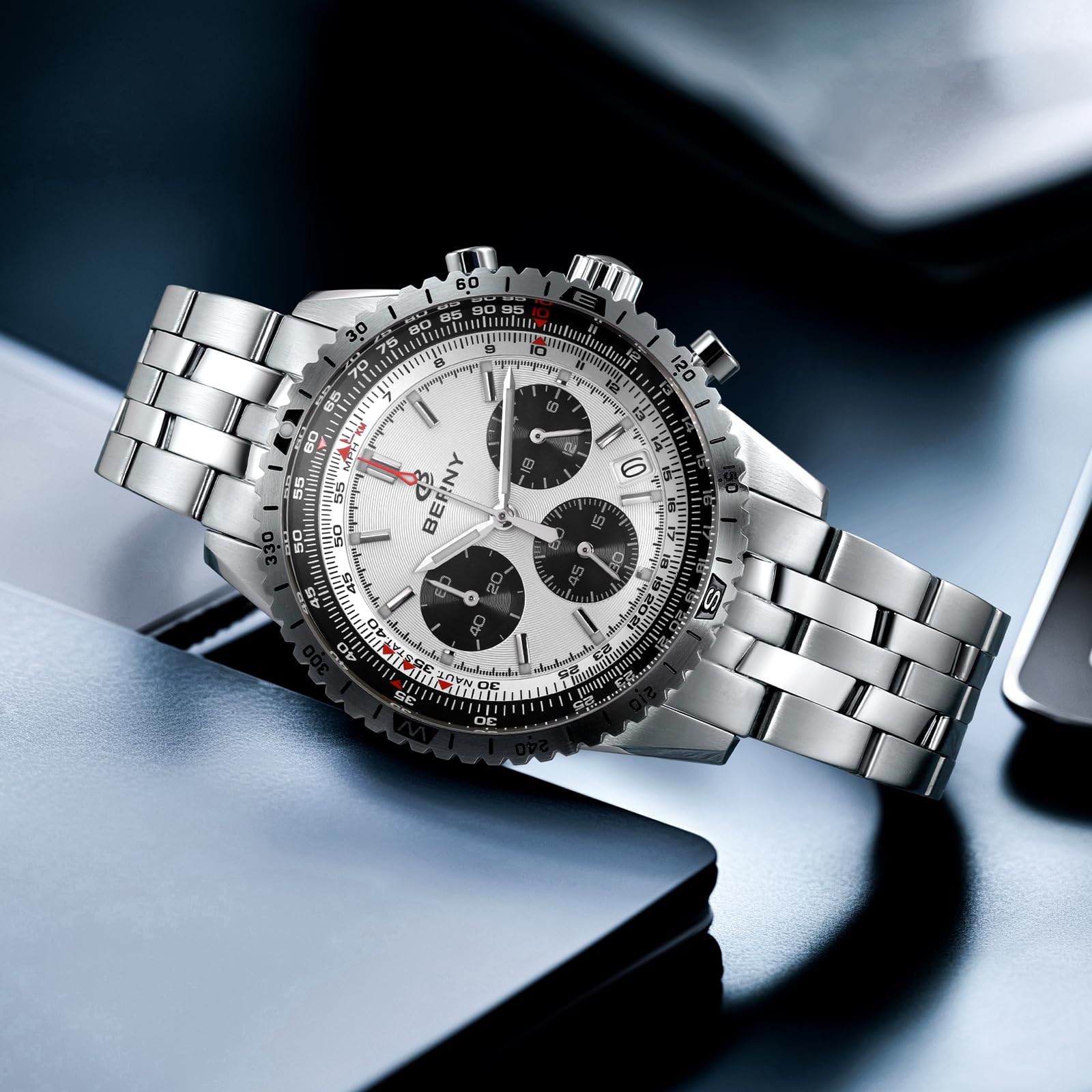 Berny Cronografo Orologio Uomo Bianco Impermeabile