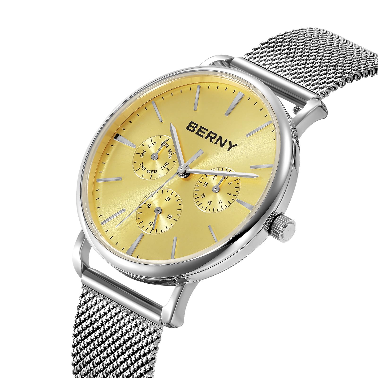 Berny orologio al quarzo mesh oro impermeabile
