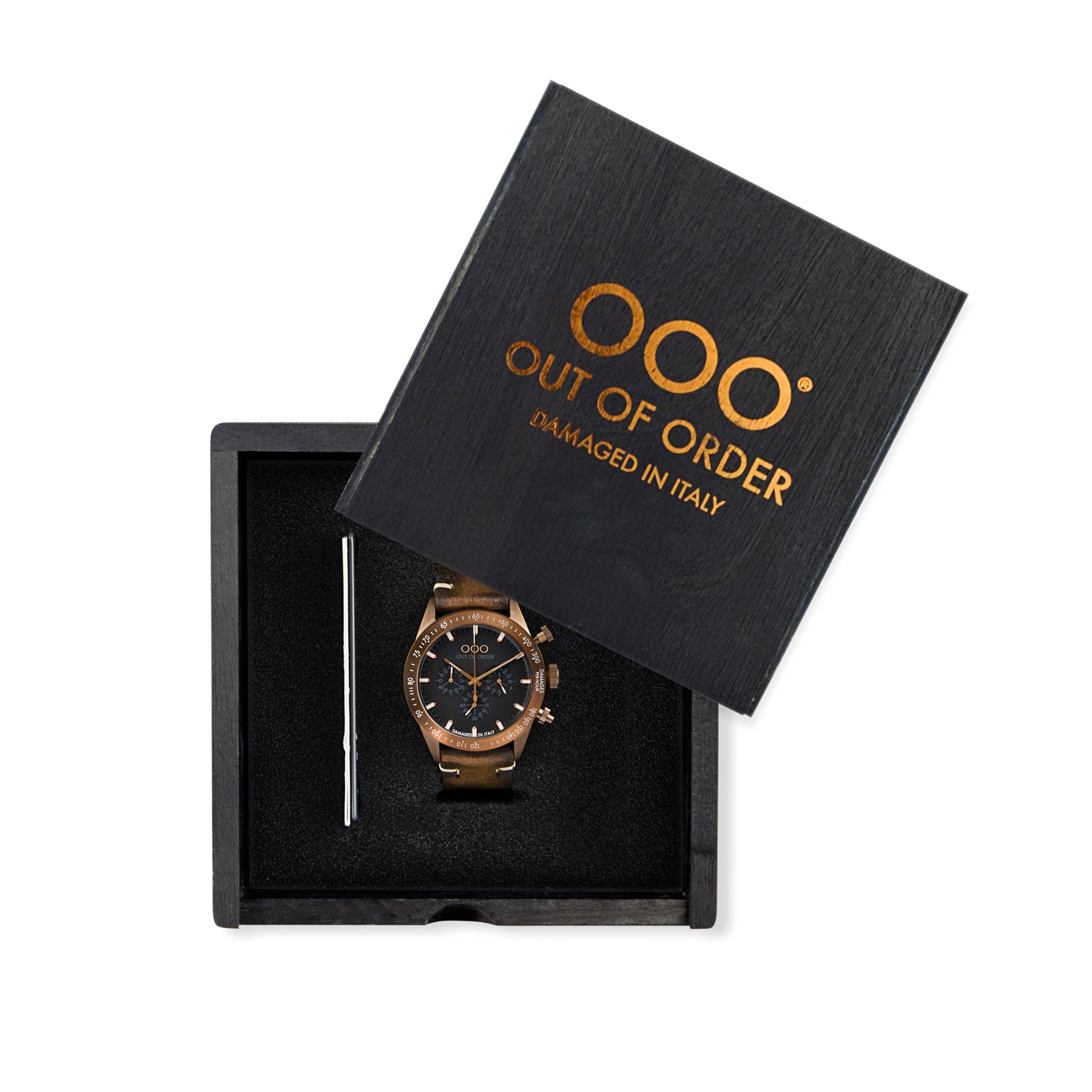 Out Of Order Bronzo Cronografo Quarzo 42mm Nero Pelle