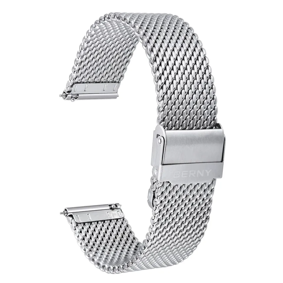 Berny Milanese Cinturino Orologio 22mm Argento Acciaio