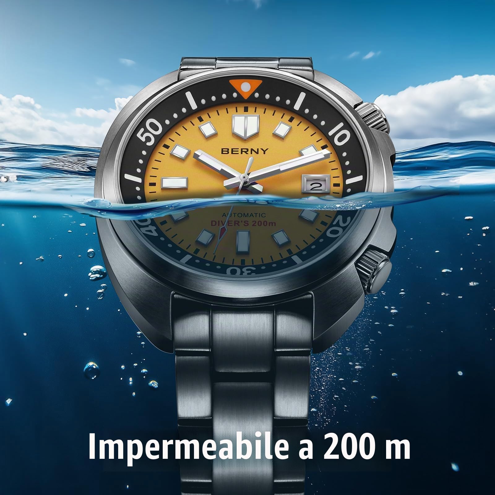 Berny Diver Orologio Uomo Automatico Giallo Full Acciaio