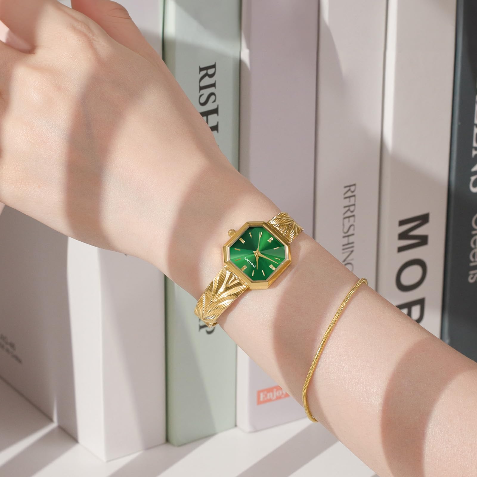 Berny Orologio Donna Quadrato Quarzo Verde Bracciale