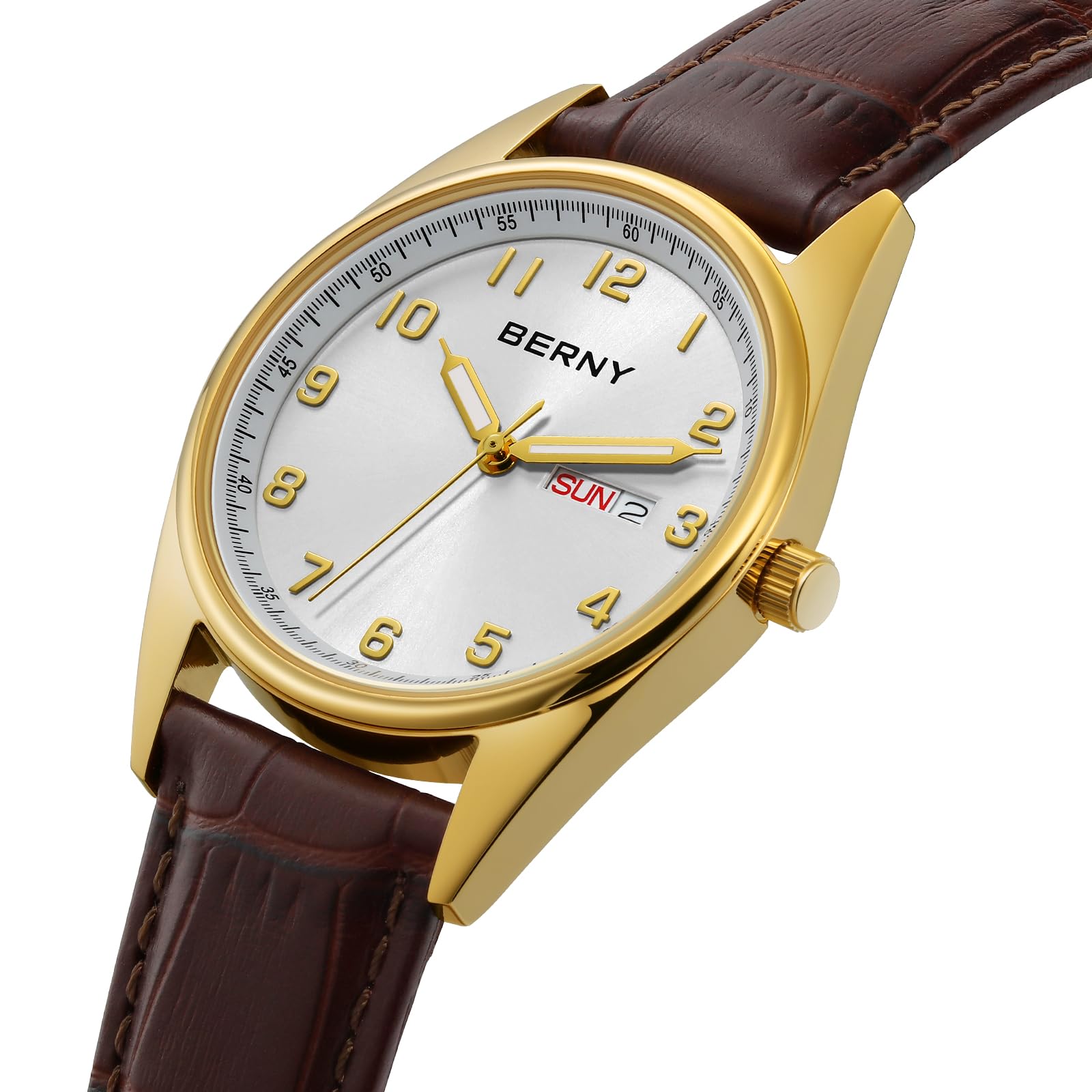 Berny orologio uomo quarzo oro-bianco numeri arabi 3D