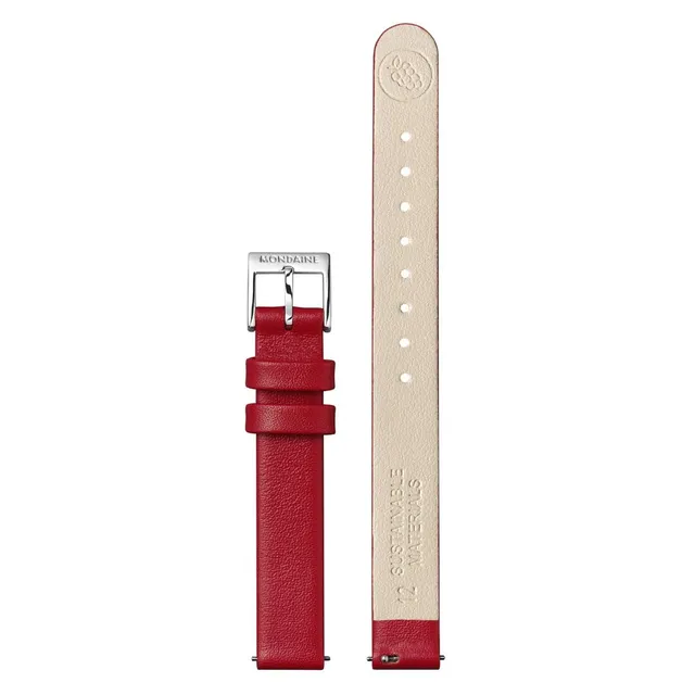 Mondaine Cinturino 12 mm Rosso Ecopelle Fibbia Lucida