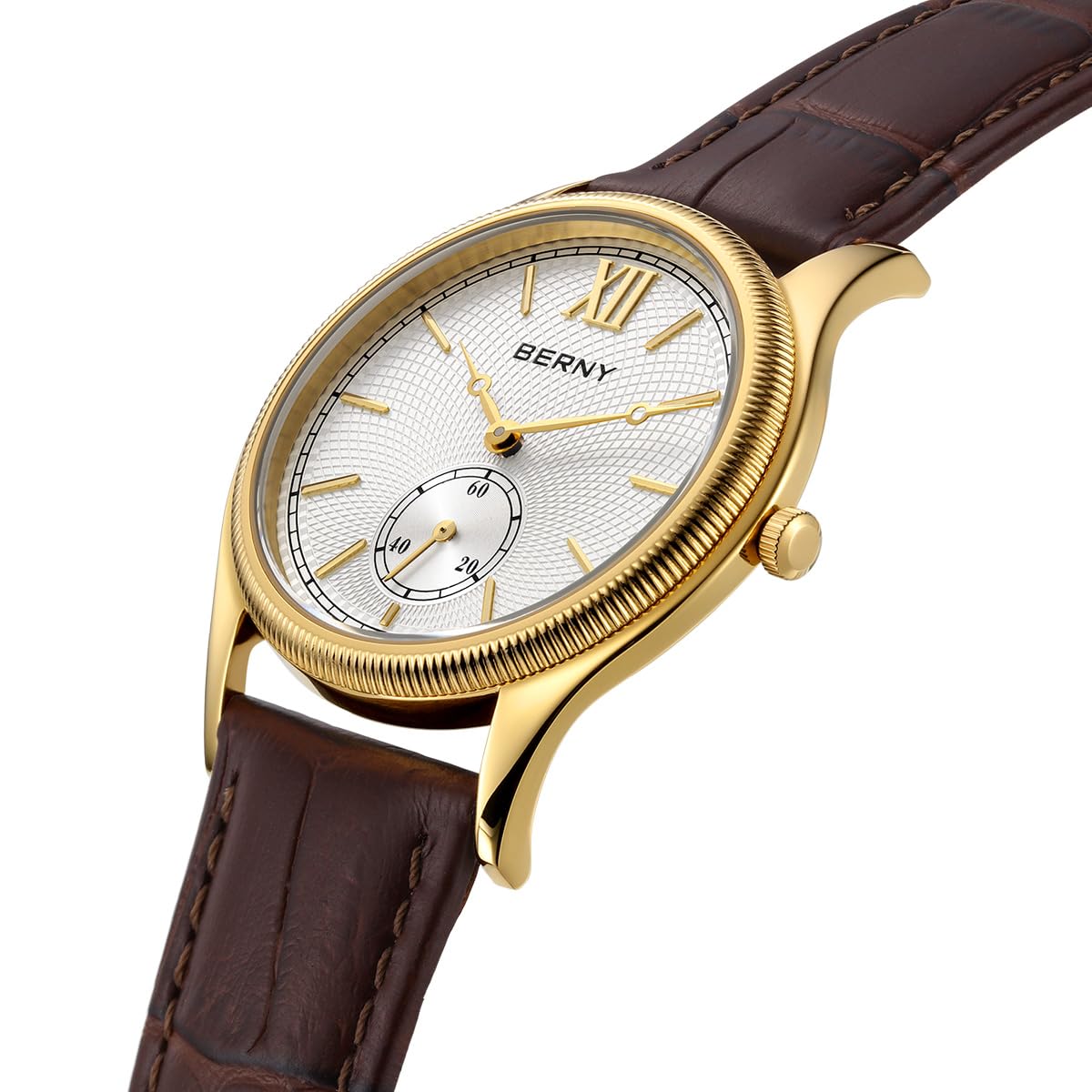 Berny Orologio Uomo Argento Pelle Vera Vintage Quarzo