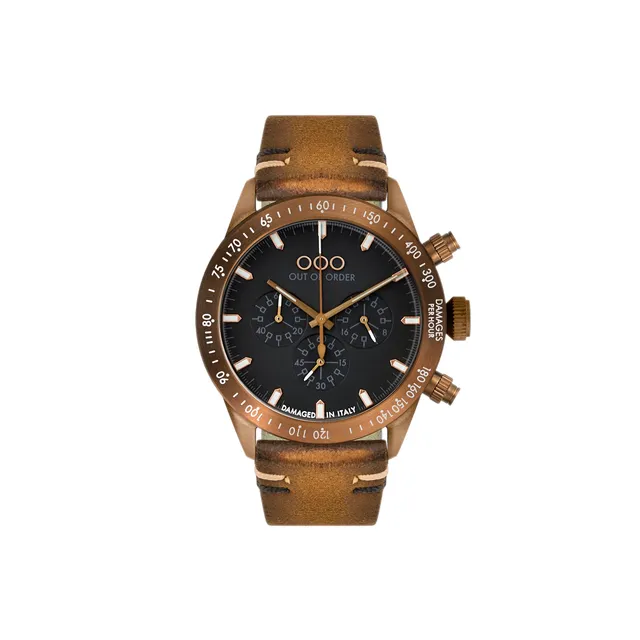 Out Of Order Bronzo Cronografo Quarzo 42mm Nero Pelle