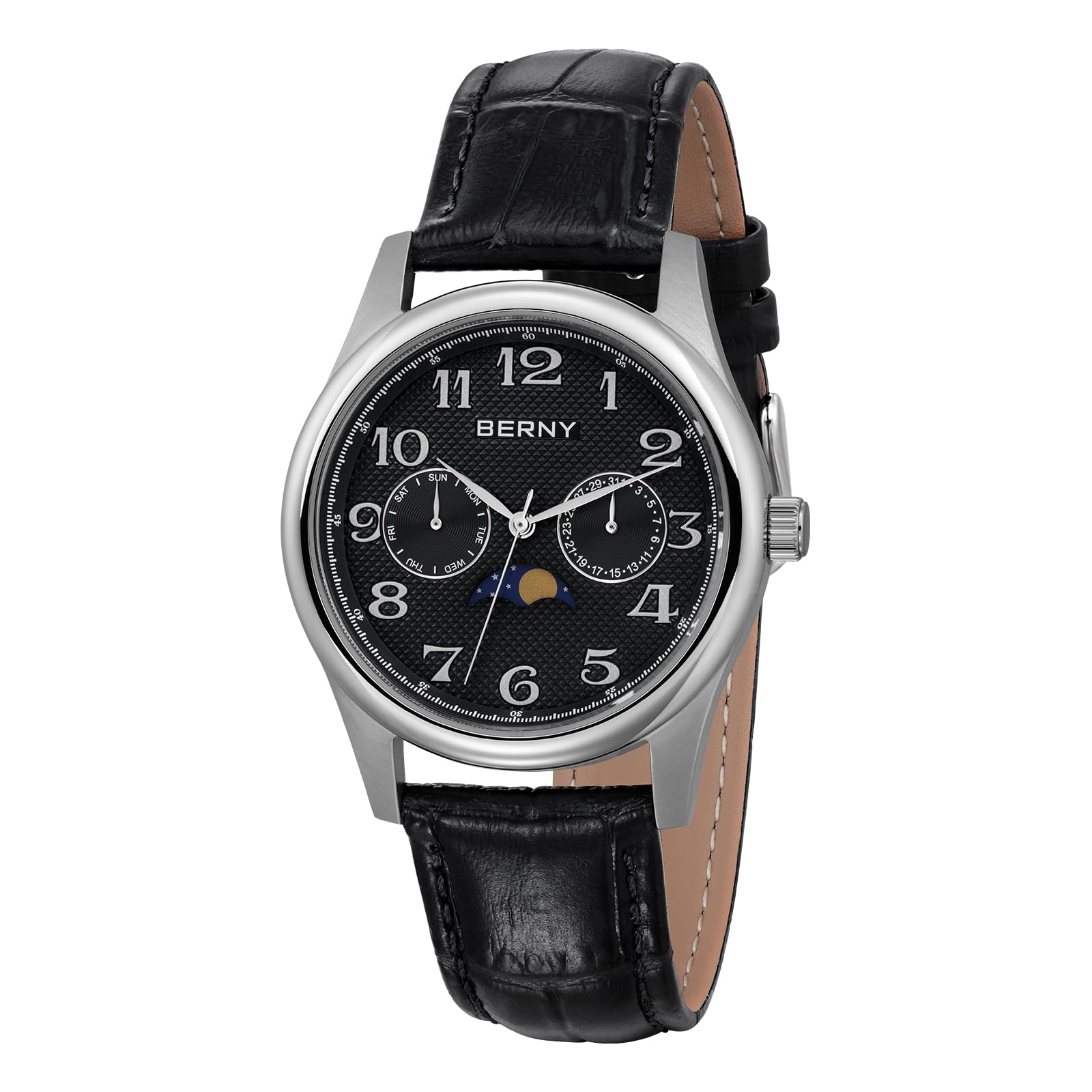 Berny Moon Phase orologio quarzo uomo oro pelle