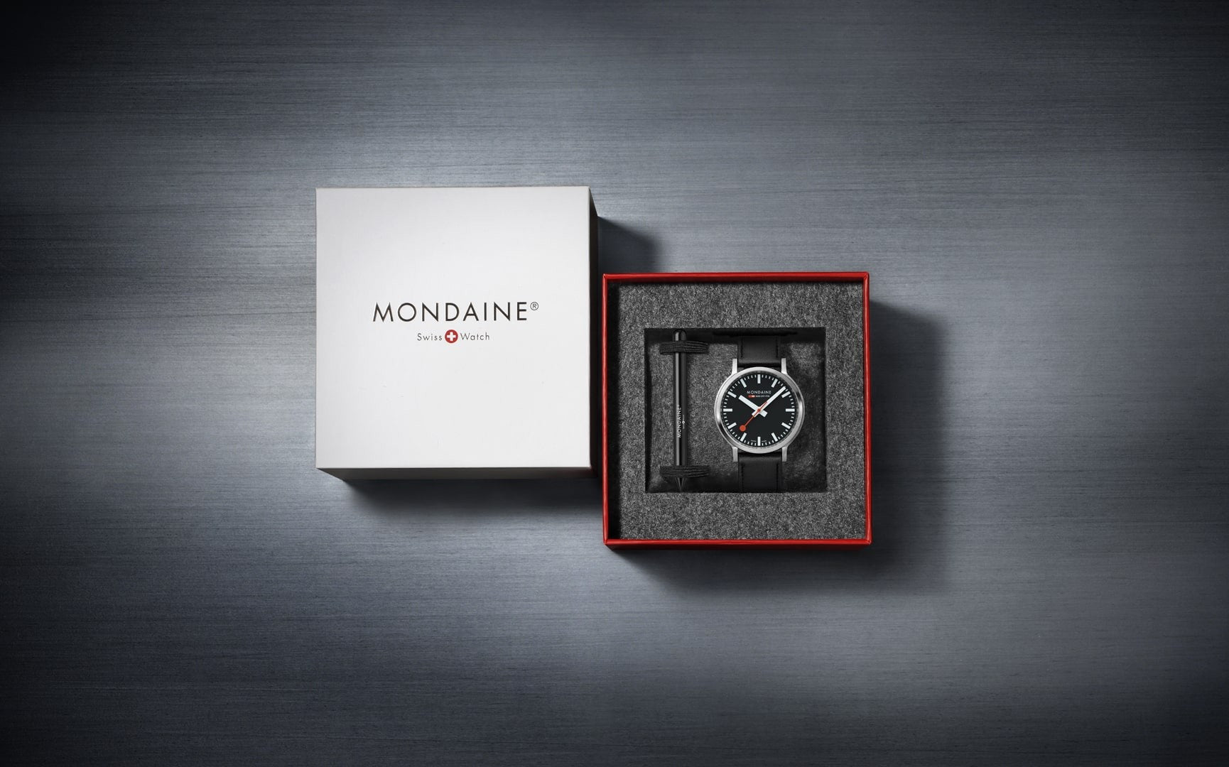 Mondaine Stop2go Orologio Nero 41 mm Ecopelle