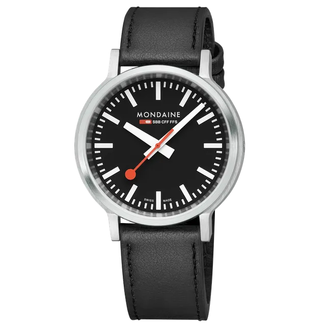 Mondaine Stop2go Orologio Nero 41 mm Ecopelle
