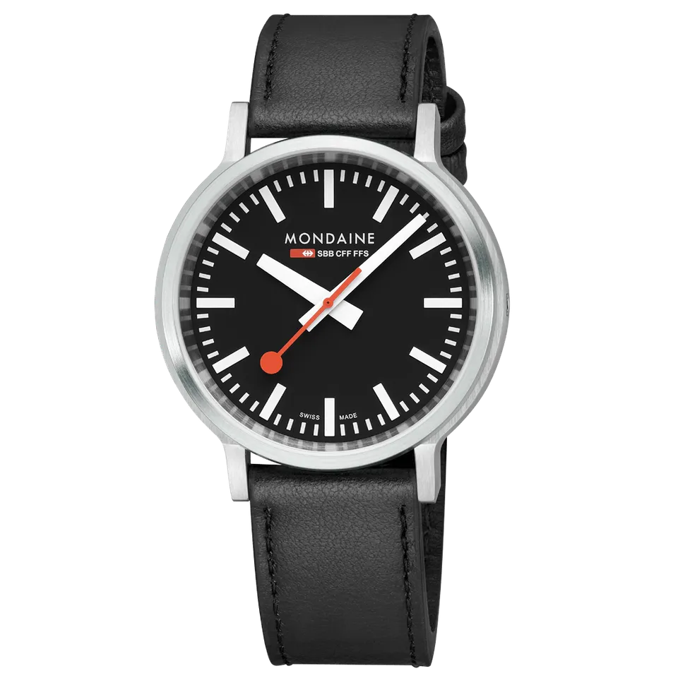 Mondaine Stop2go Orologio Nero 41 mm Ecopelle