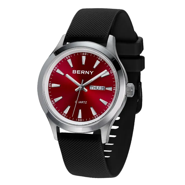 Berny orologio quarzo uomo Miyota 2105 silicone rosso
