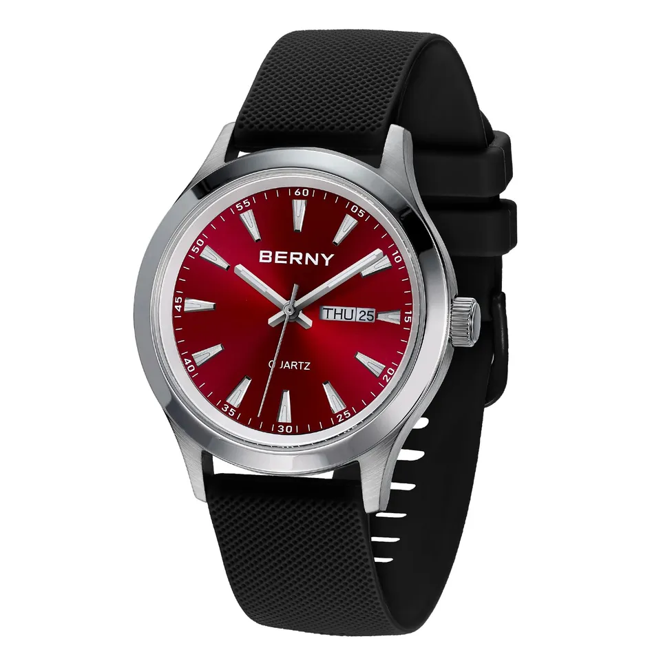 Berny orologio quarzo uomo Miyota 2105 silicone rosso