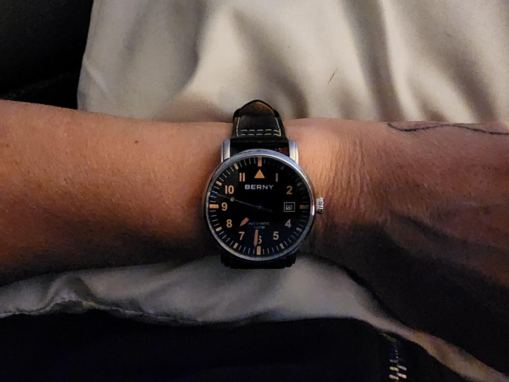 Berny Aviation orologio automatico uomo nero pelle
