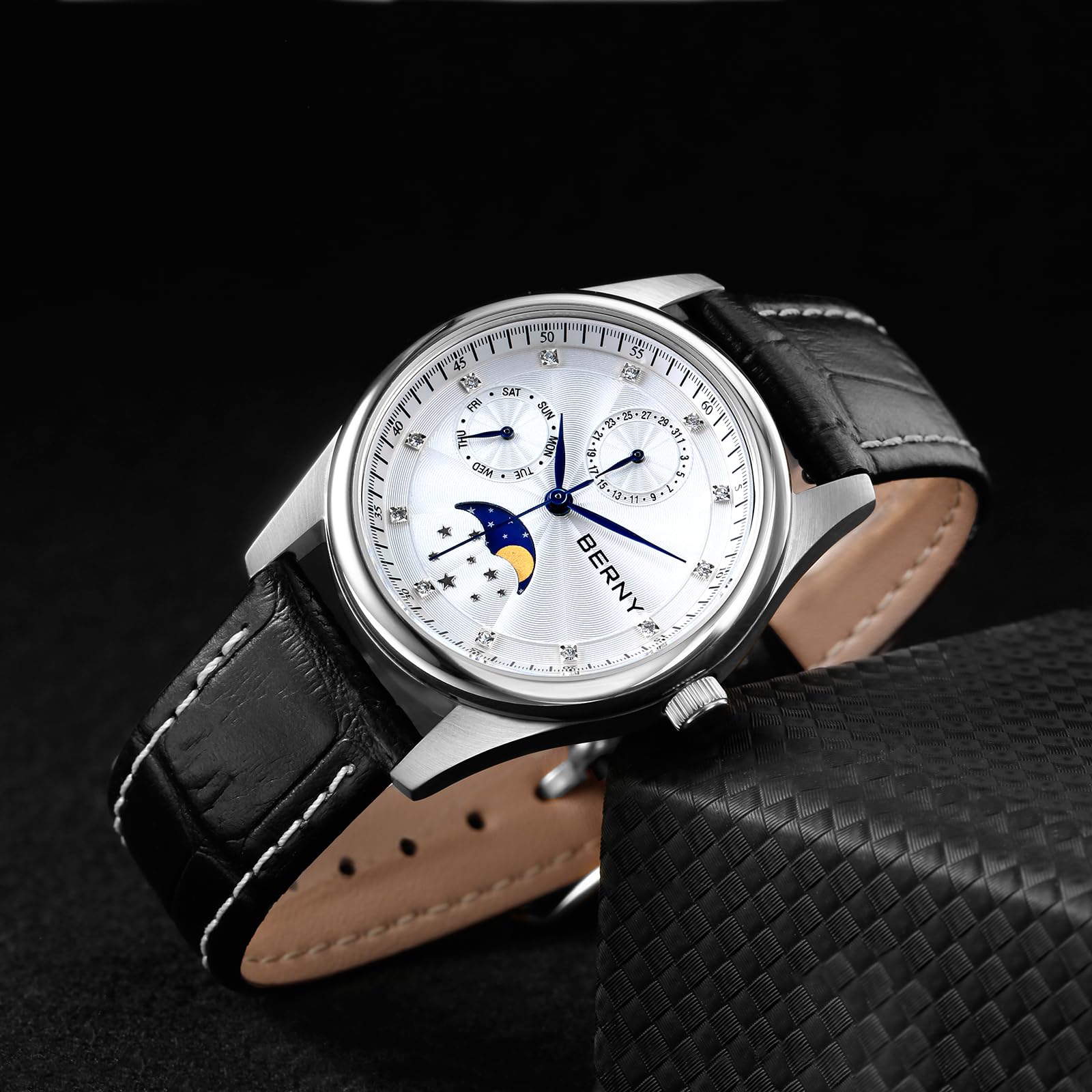 Berny orologio donna multifunzione pelle bianco fasi lunari