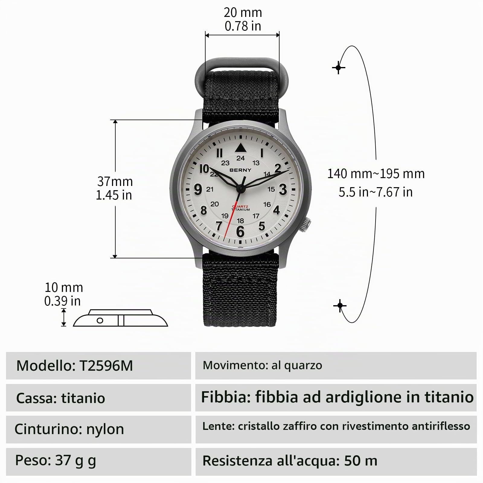 Berny Titanium Orologio Unisex Tela-Bianco Quarzo VH31