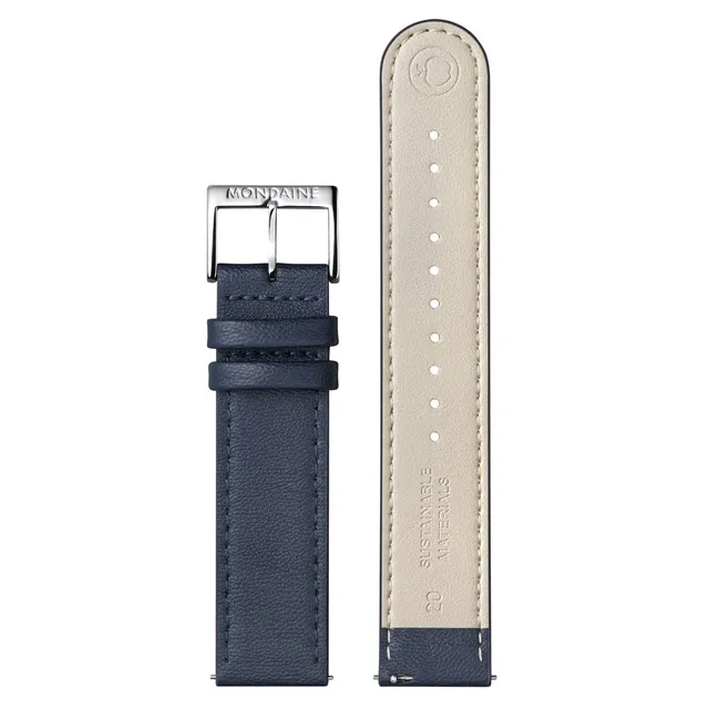 Mondaine cinturino 20 mm blu ecopelle fibbia lucida