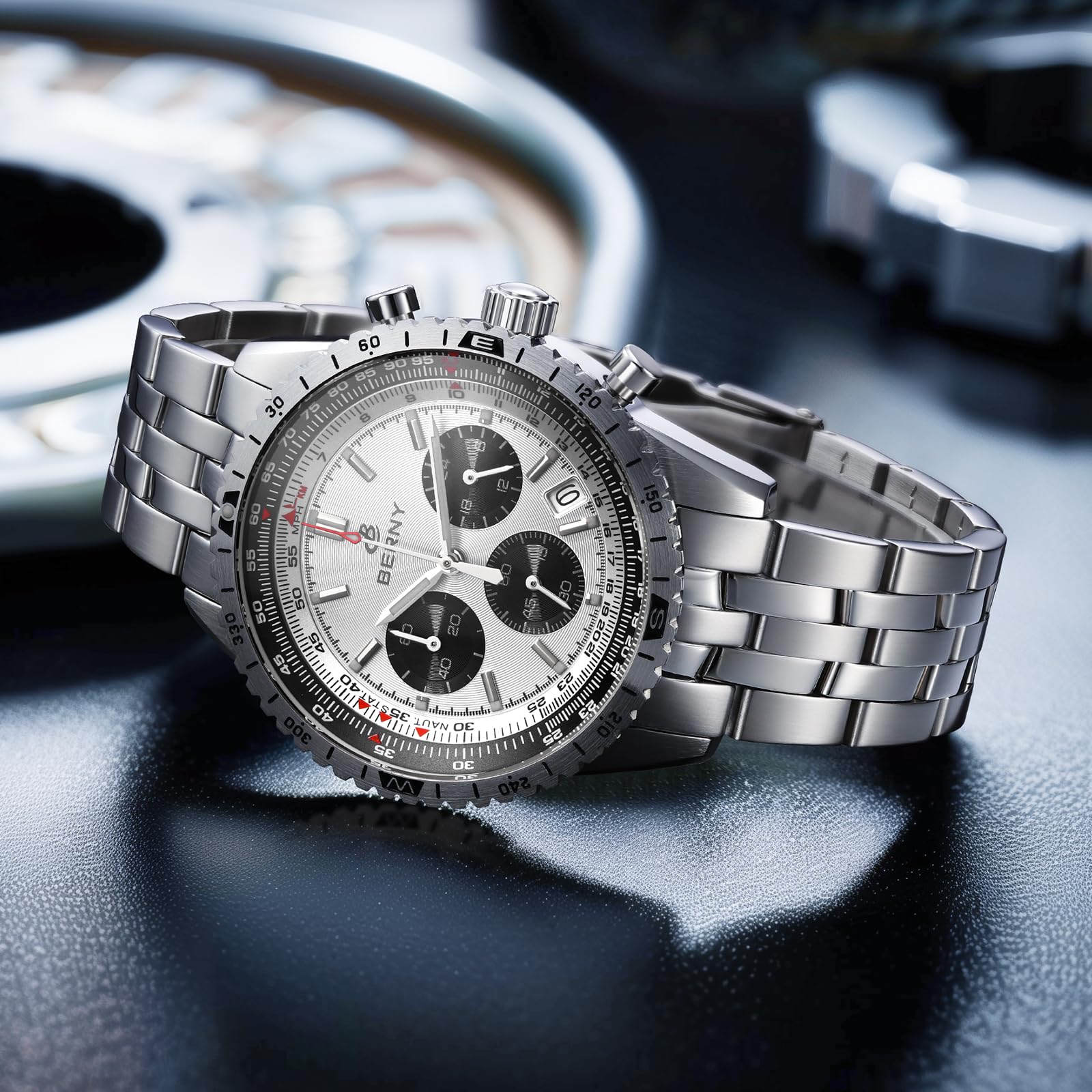 Berny Cronografo Orologio Uomo Bianco Impermeabile
