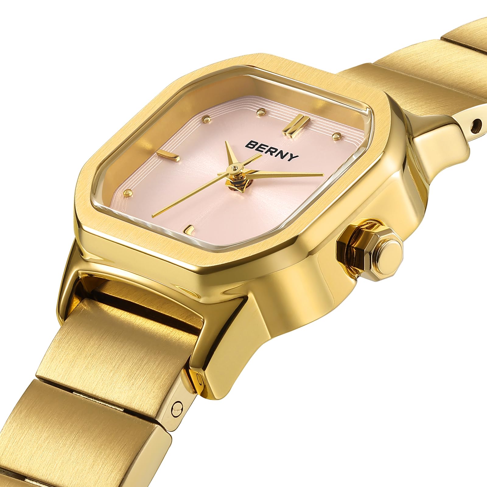Berny Orologio Donna Quadrato Rosa Quarzo Acciaio