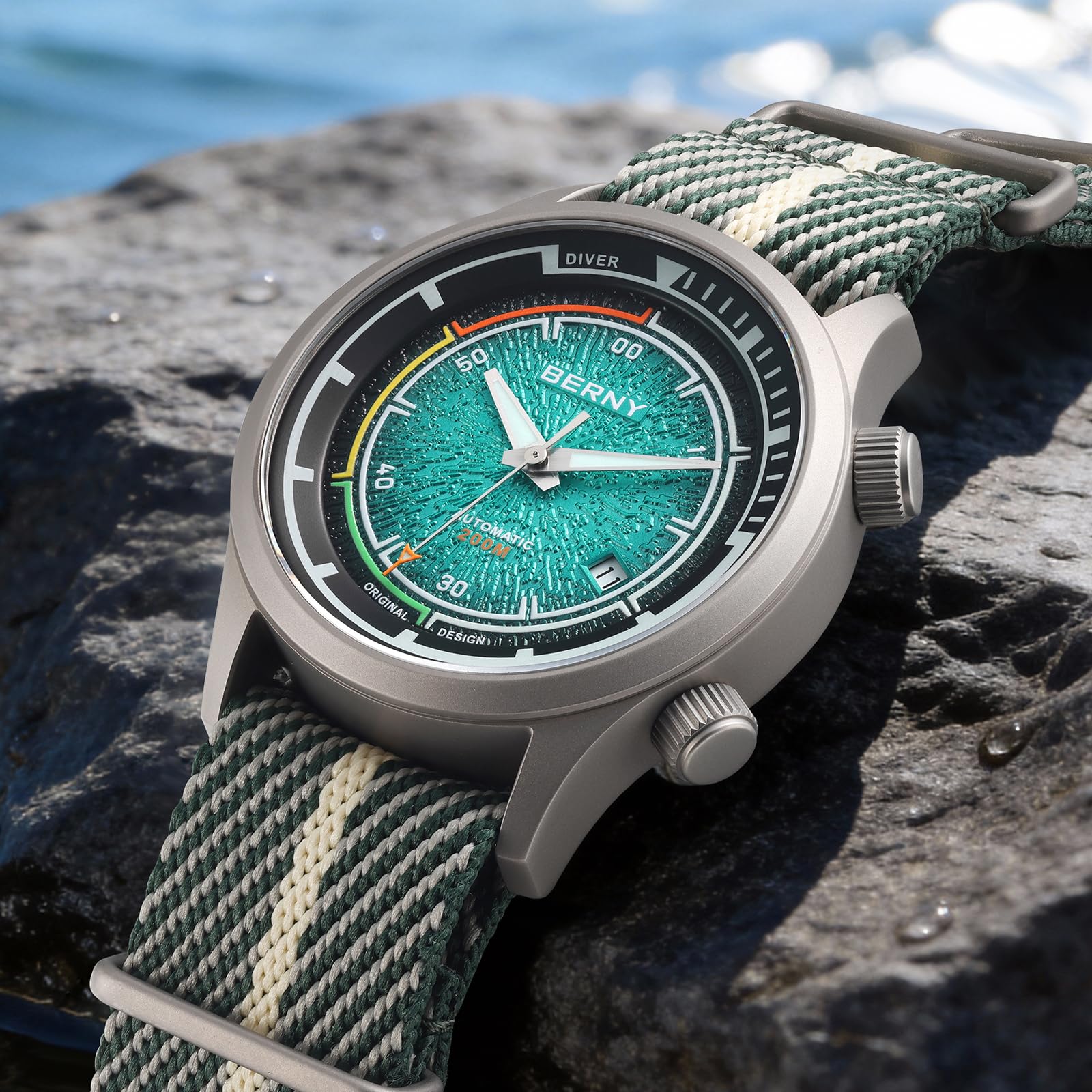 Berny Diver Orologio Automatico Uomo Verde Marrs 200M