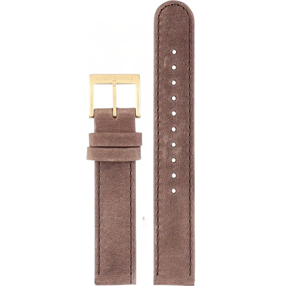 Mondaine cinturino 16 mm pelle marrone fibbia oro