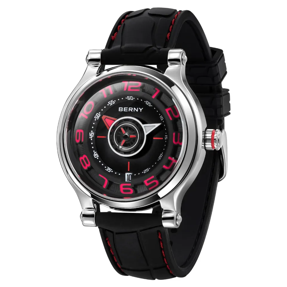 Berny AM053VM Orologio Uomo Automatico Argento Rosso