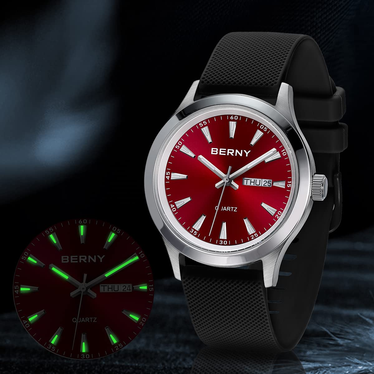 Berny orologio quarzo uomo Miyota 2105 silicone rosso
