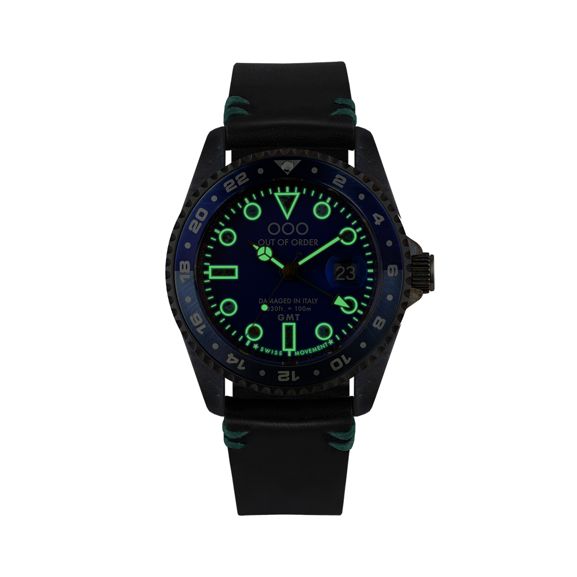 Out Of Order Very Blue GMT New York orologio GMT 44mm blu pelle