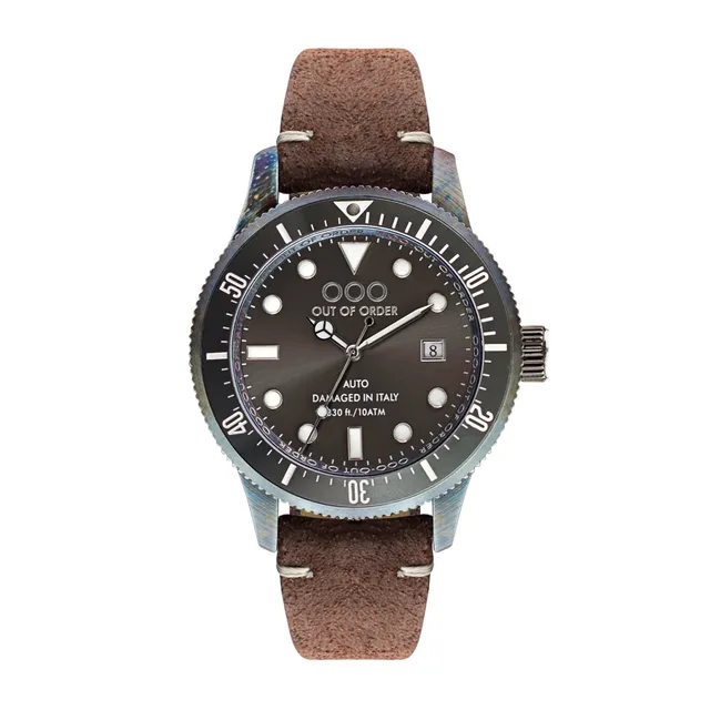 Out Of Order Grey Auto orologio automatico 44mm pelle marrone