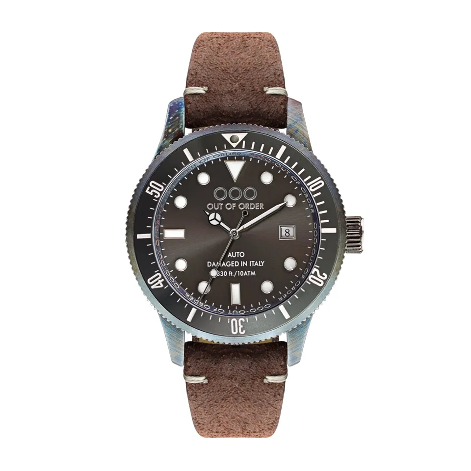 Out Of Order Grey Auto orologio automatico 44mm pelle marrone