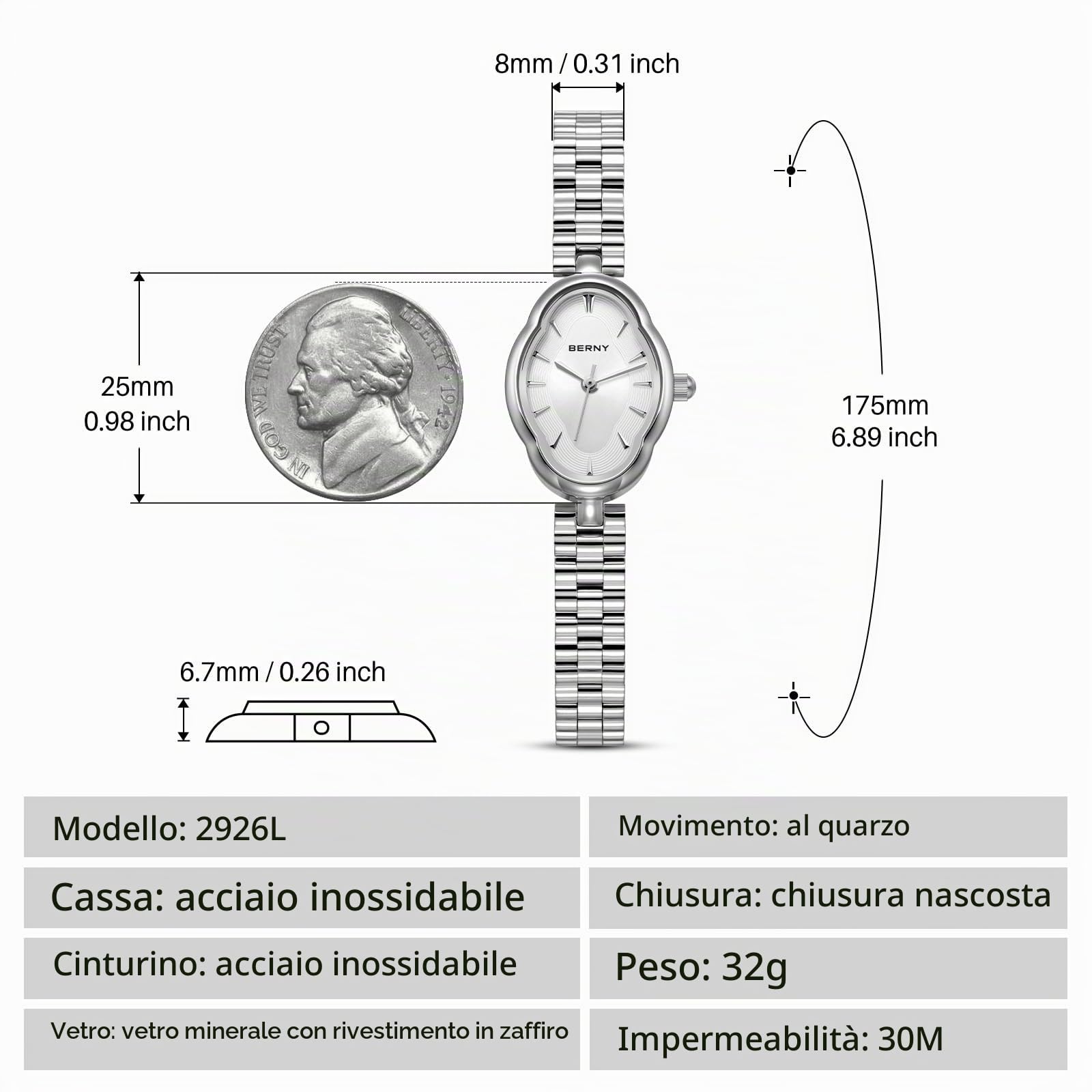 Berny Quarzo Orologio Donna Bianco 3ATM Elegante