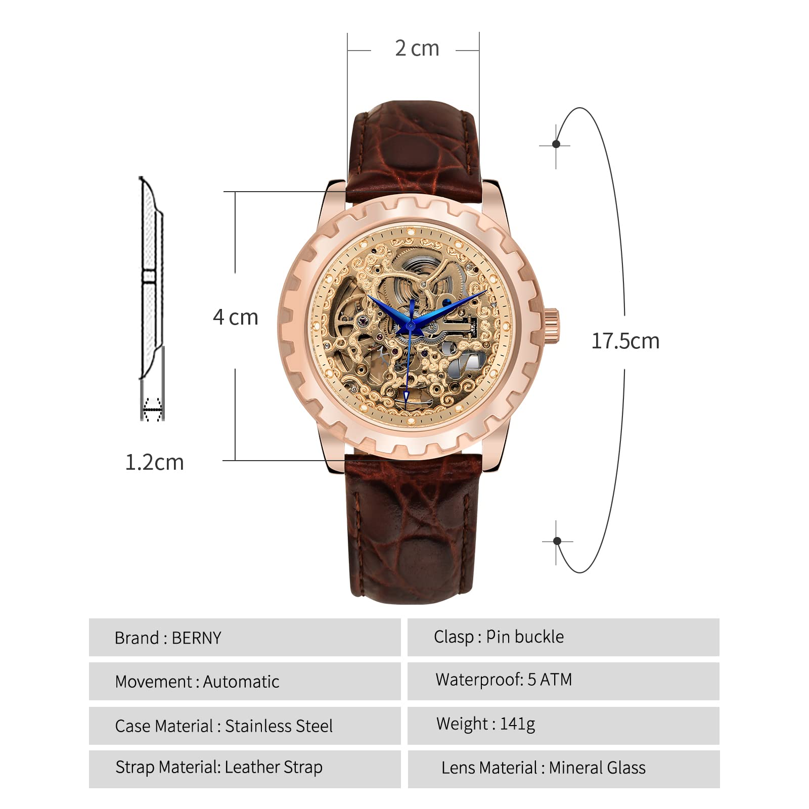 Berny Scheletro Automatico Uomo Oro Rosa 40mm