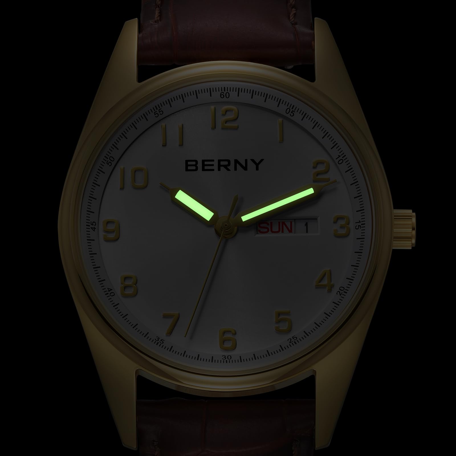 Berny orologio uomo quarzo oro-bianco numeri arabi 3D