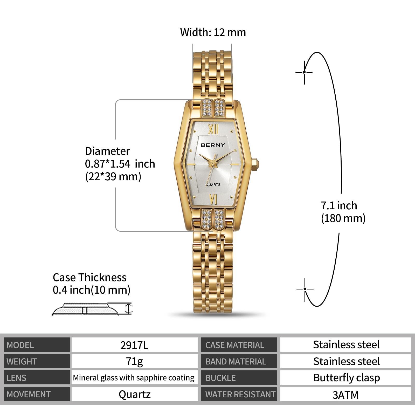 Berny Gold Orologio Donna Bianco Quarzo Esagonale
