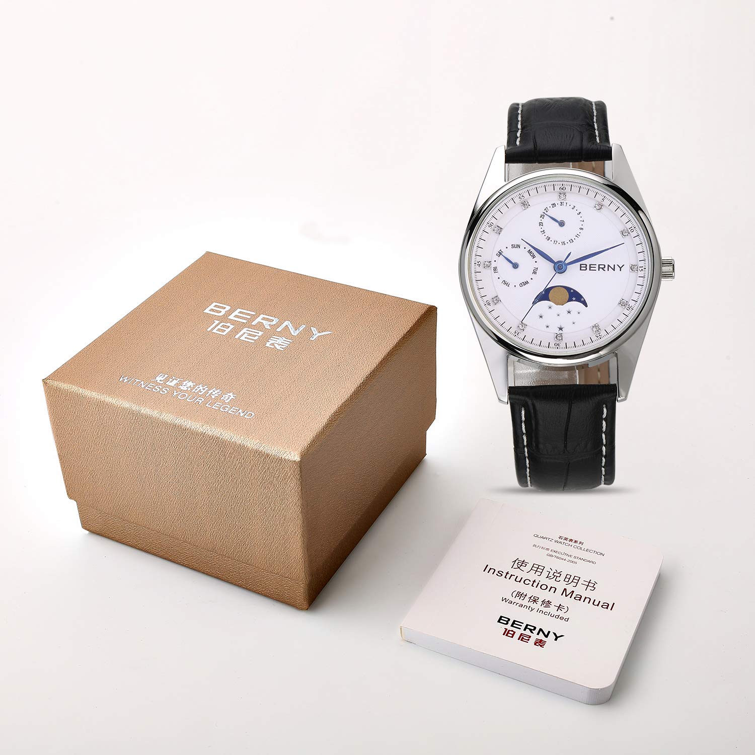 Berny orologio donna multifunzione pelle bianco fasi lunari