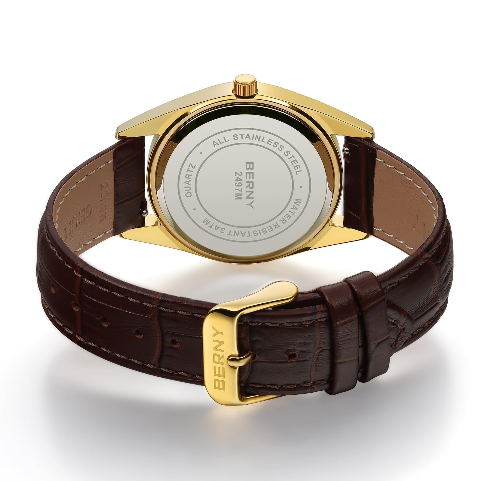 Berny orologio uomo quarzo oro-bianco numeri arabi 3D