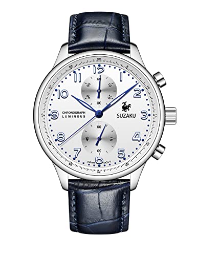 Suzaku orologio cronografo uomo bianco pelle 40mm