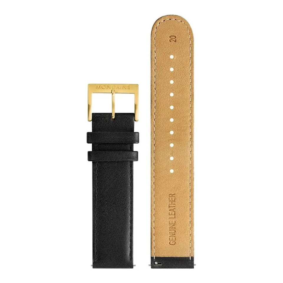 Mondaine Cinturino Pelle Nero 20 mm Fibbia Oro
