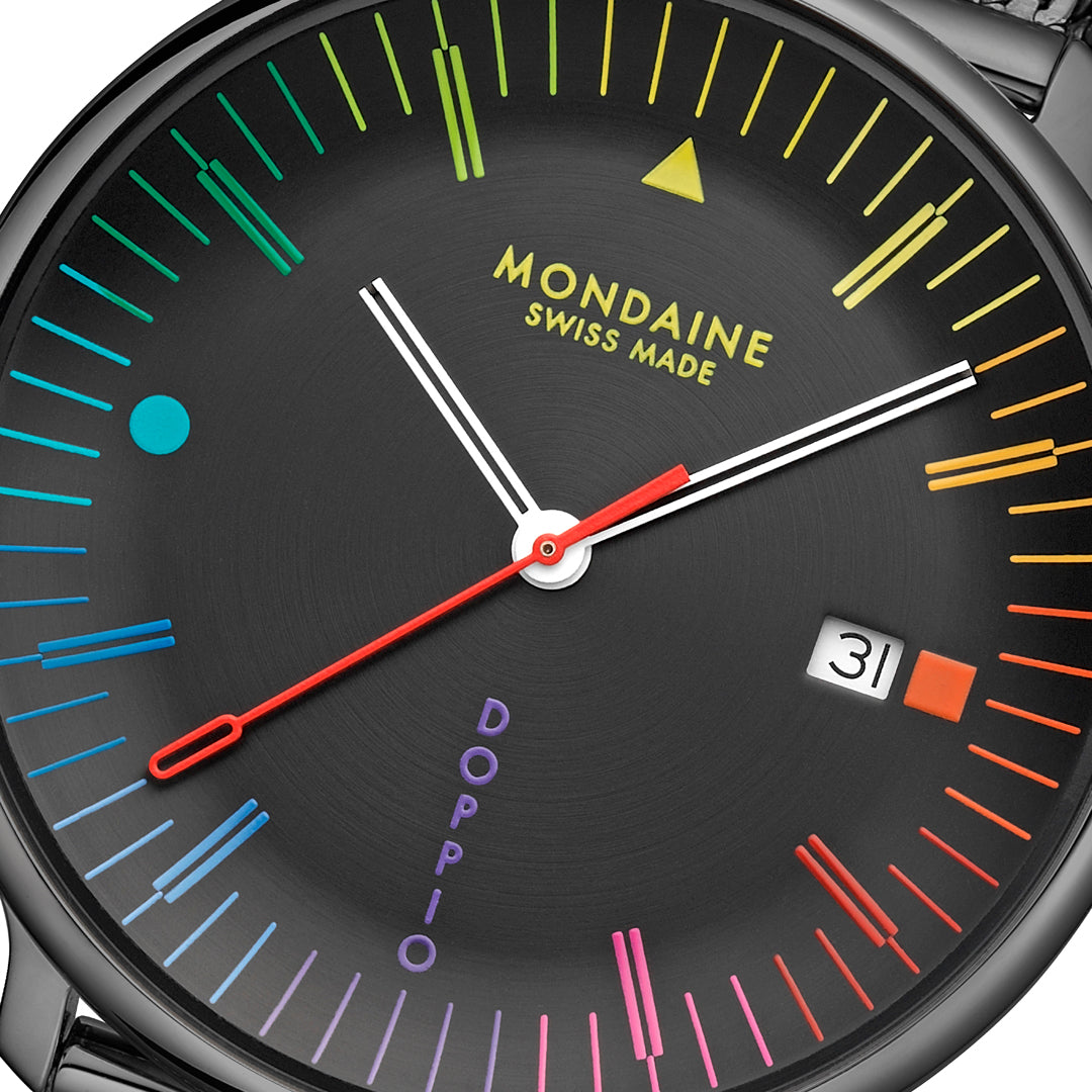 Mondaine Doppio Bauhaus Inspired orologio 41 mm multicolore