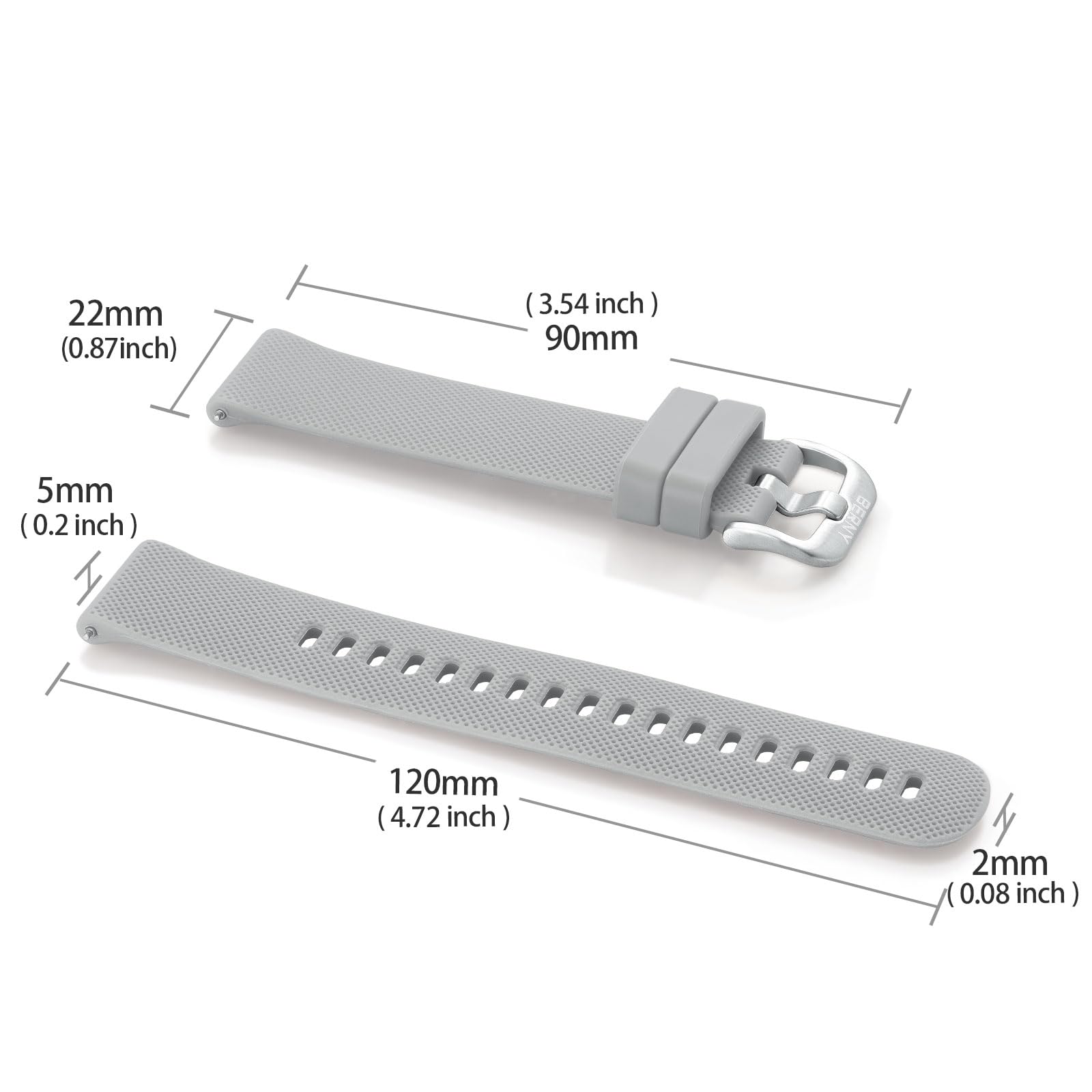 Berny Cinturino Orologio Silicone 22mm Grigio Chiaro