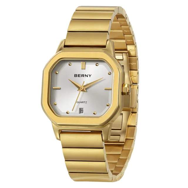 Berny orologio al quarzo quadrato bianco acciaio