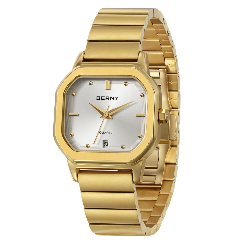 Berny orologio al quarzo quadrato bianco acciaio