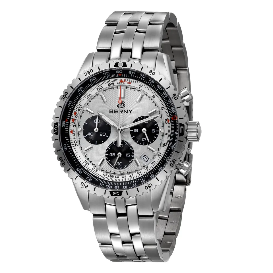 Berny Cronografo Orologio Uomo Bianco Impermeabile